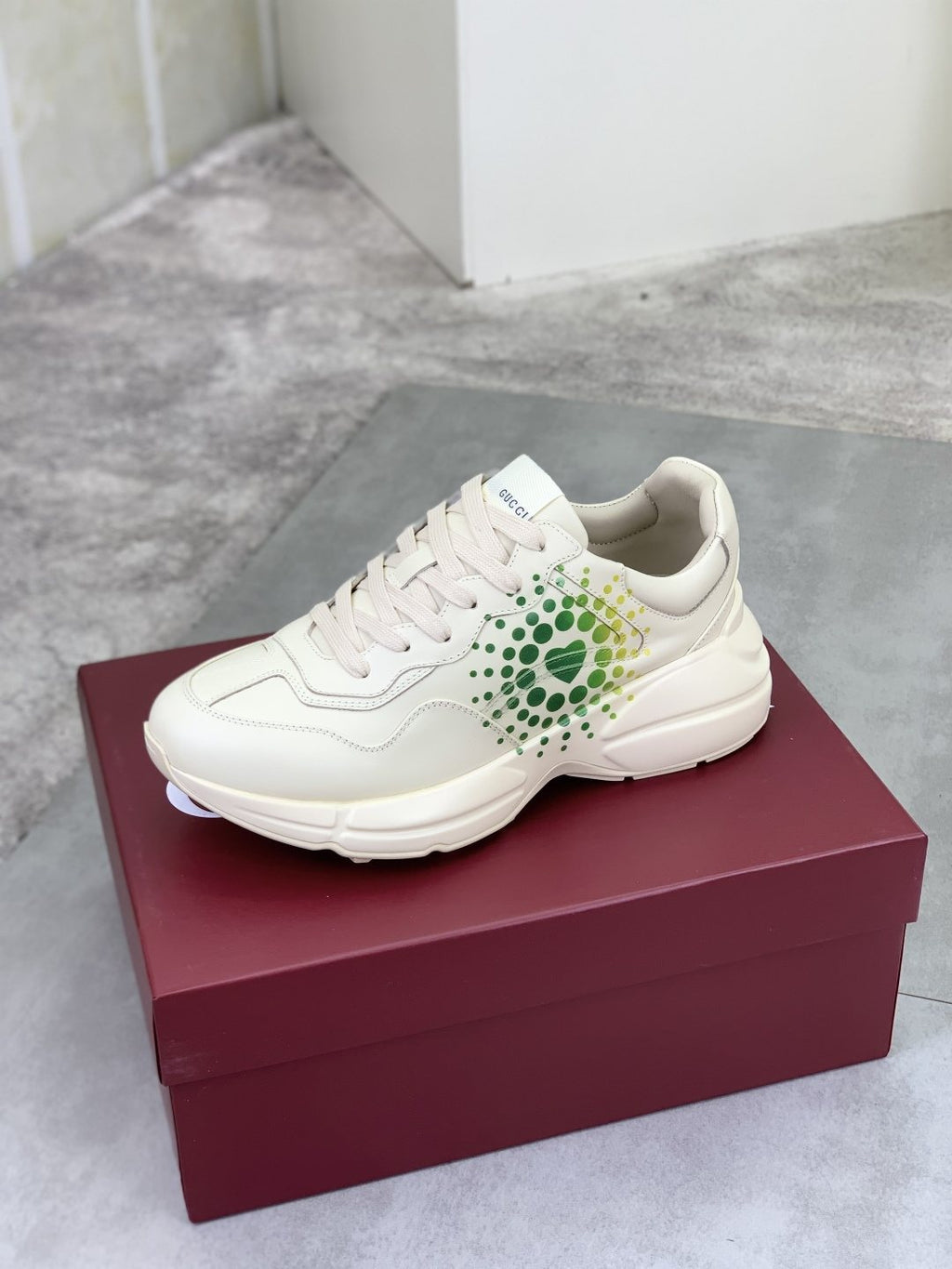 Gucci Cream and Green Chunky Sneakers — side