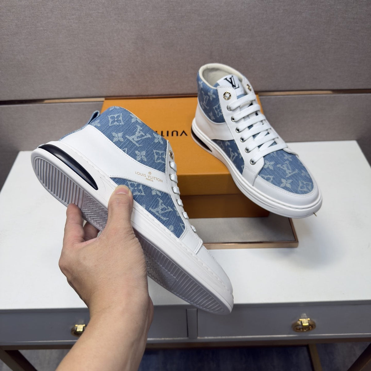 Louis Vuitton Patterned High-Top Sneakers — model