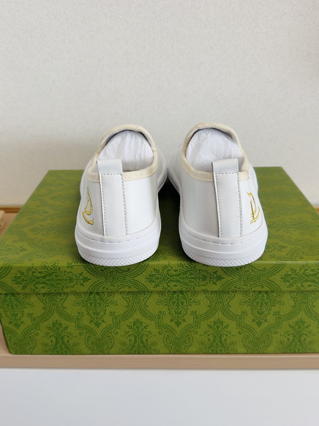 Gucci Brown Slip-On Sneakers with White Toe Caps — back