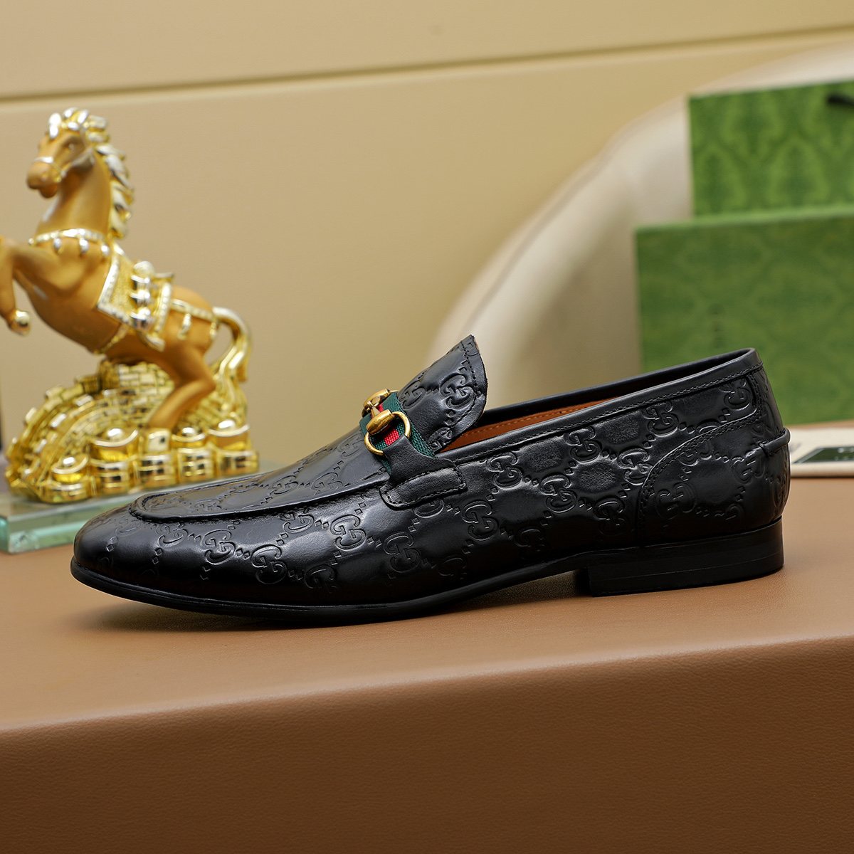 Gucci Patterned Metal-Bit Loafers — side