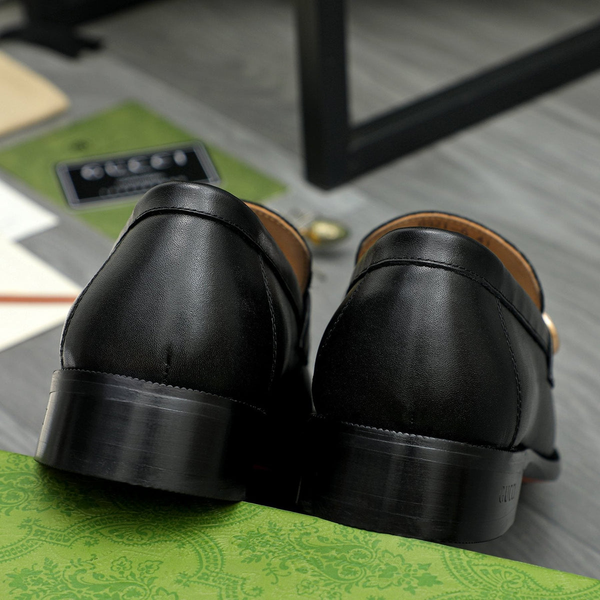 Gucci Black Embossed Loafers with Gold-Tone Detail — back