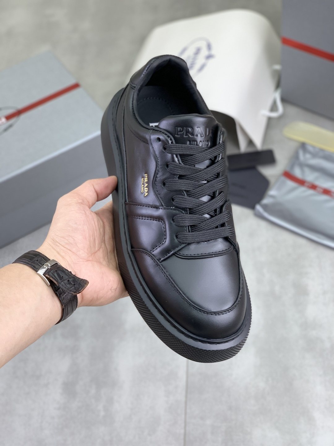 Prada Paneled Low-Top Sneakers — model