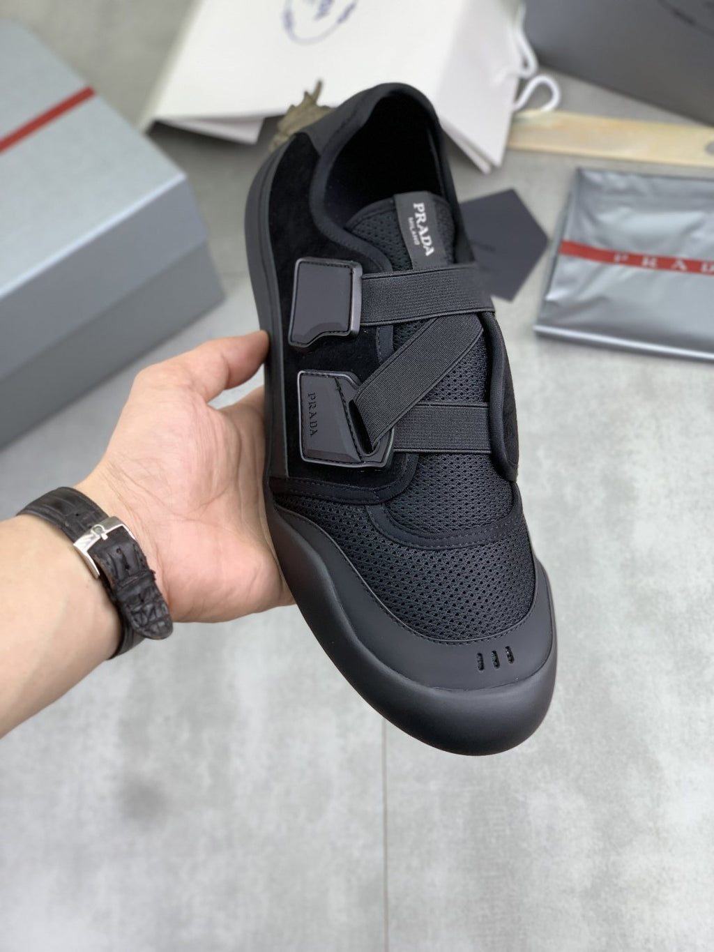 Prada Cross-Strap Low-Top Sneakers — front