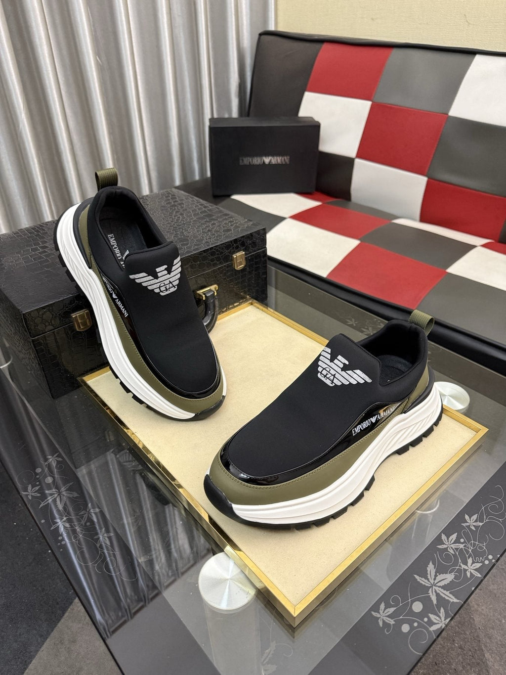 Armani Paneled Slip-On Sneakers — front