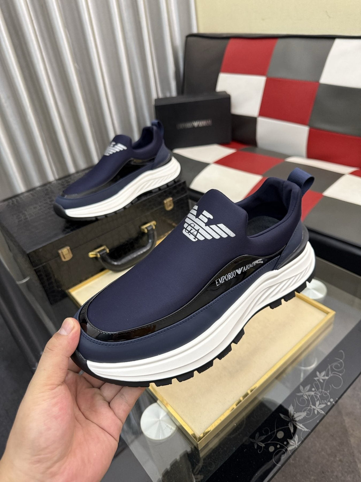 Armani Paneled Slip-On Sneakers — model