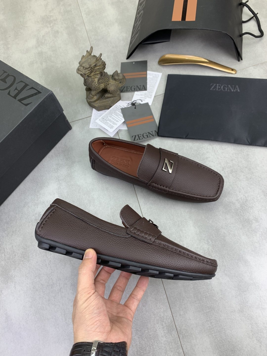 Zegna Square-Toe Leather Loafers — side