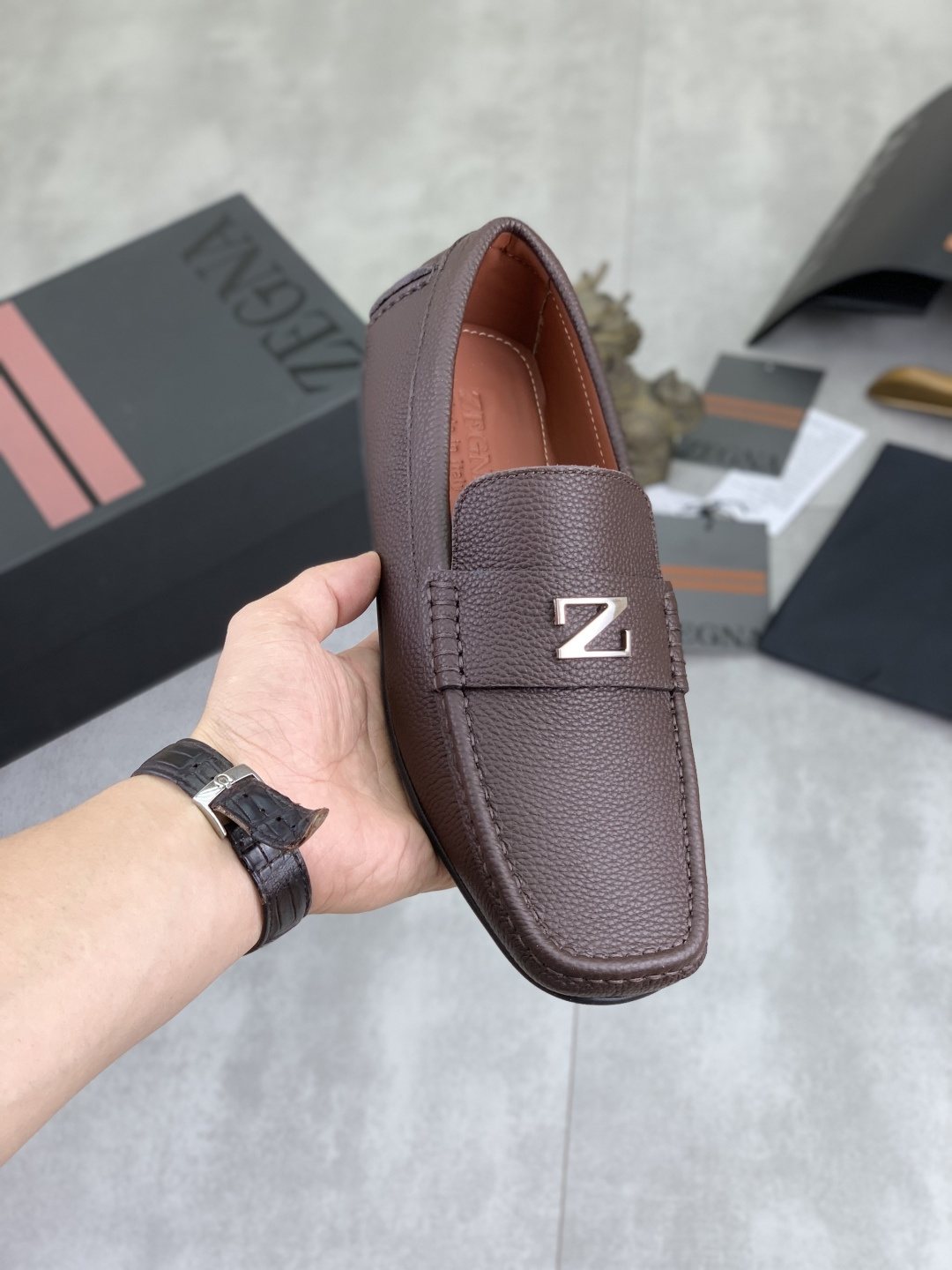 Zegna Square-Toe Leather Loafers — model