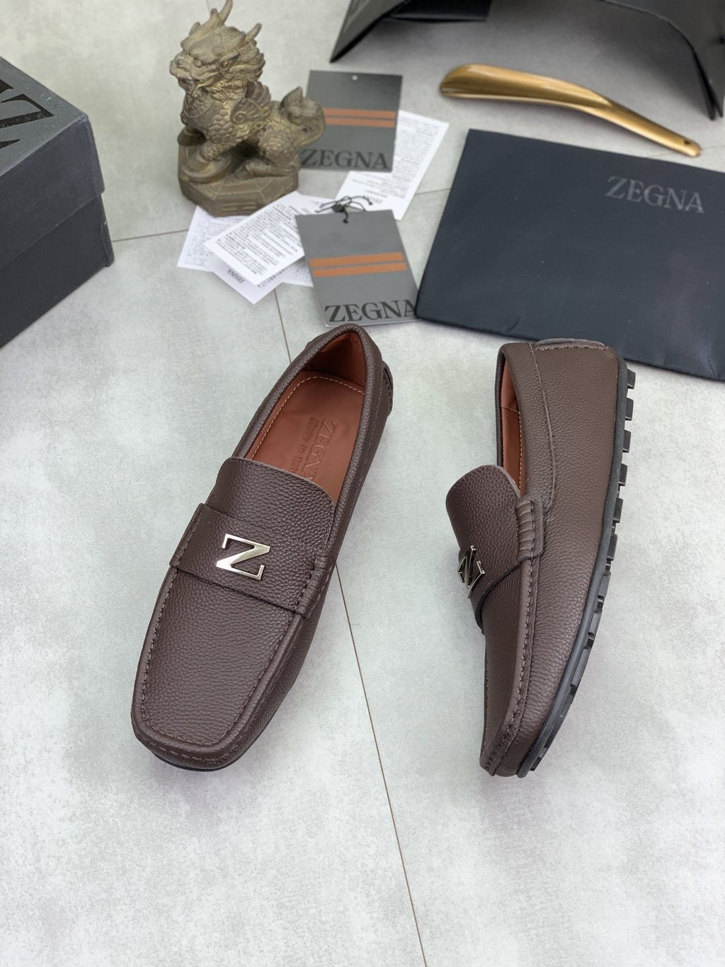 Zegna Square-Toe Leather Loafers — front