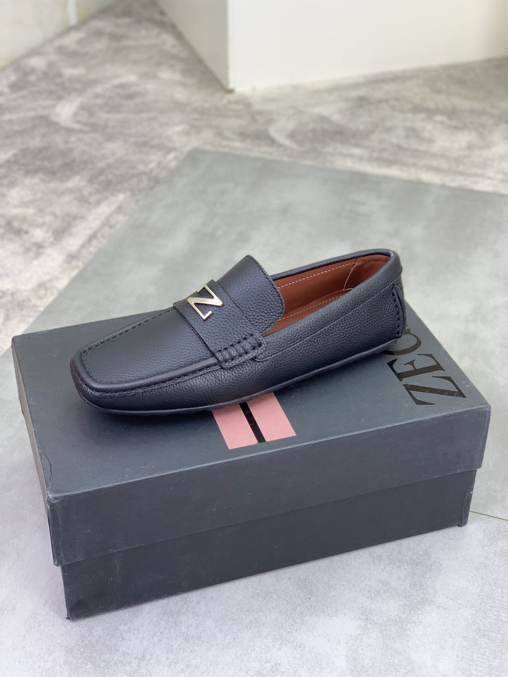 Zegna Square-Toe Leather Loafers — front