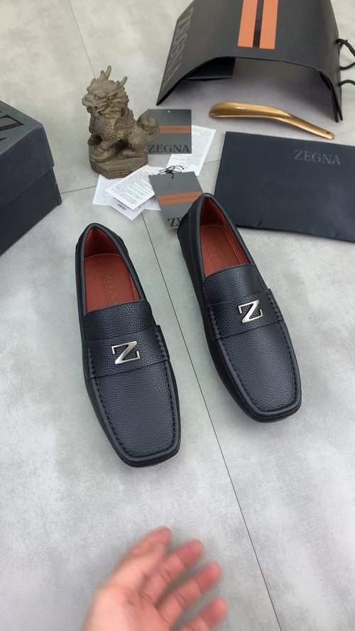 Zegna Square-Toe Leather Loafers — front