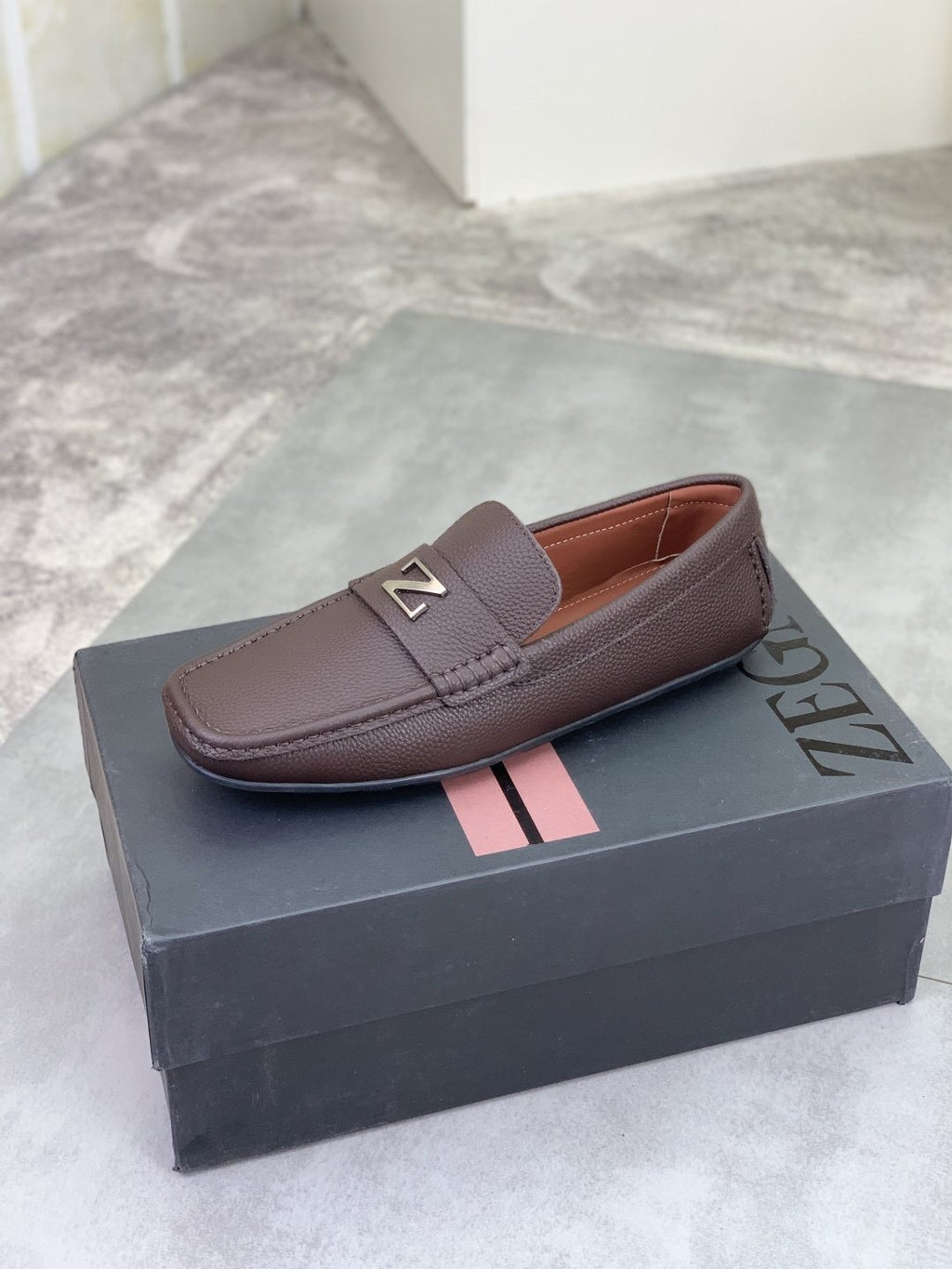 Zegna Square-Toe Leather Loafers — front