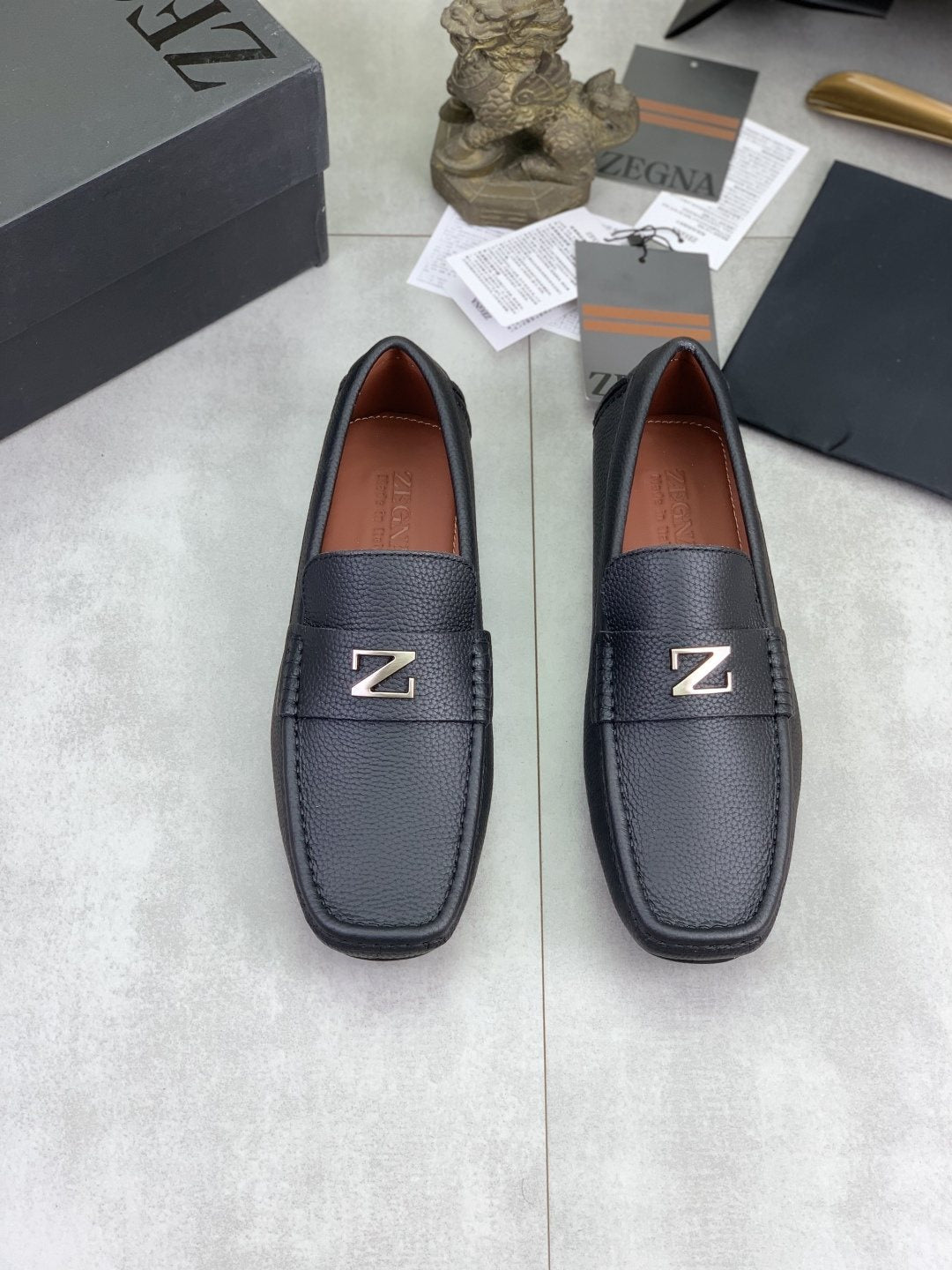 Zegna Square-Toe Leather Loafers — hero