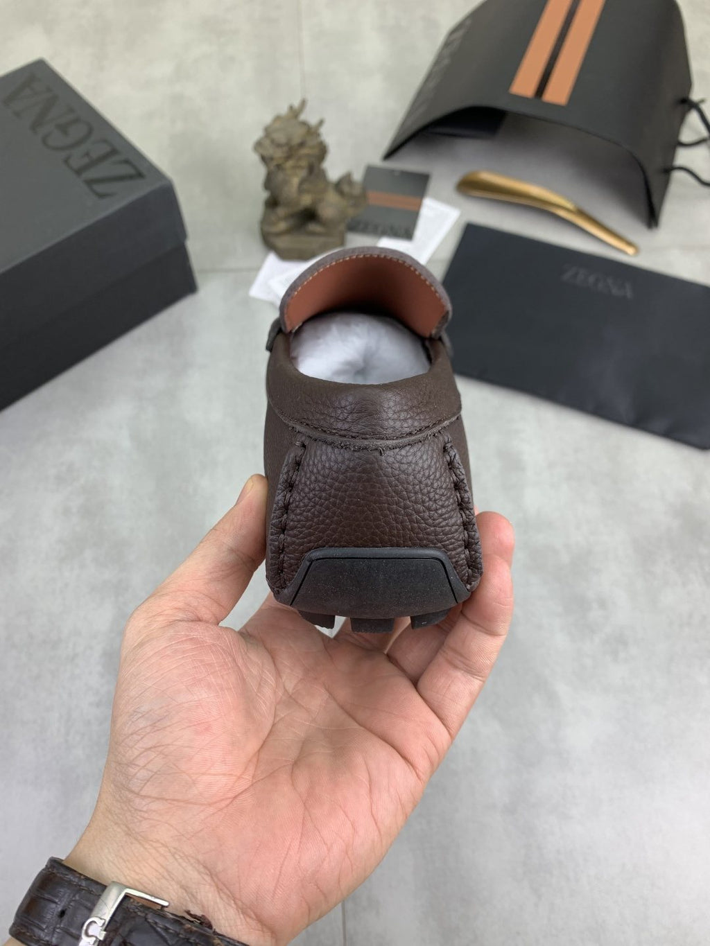 Zegna Square-Toe Leather Loafers — back