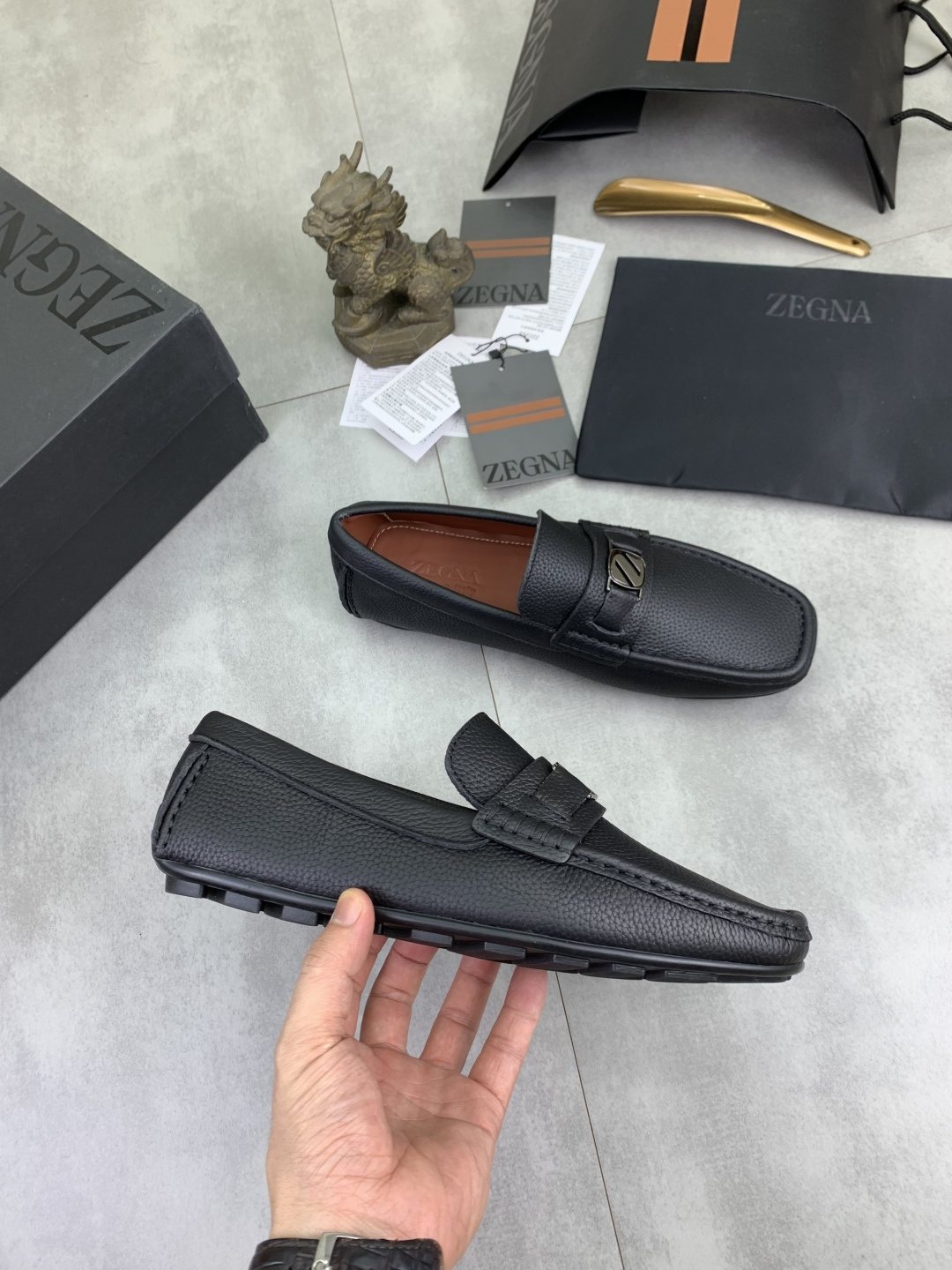 Zegna Square-Toe Leather Loafers — side