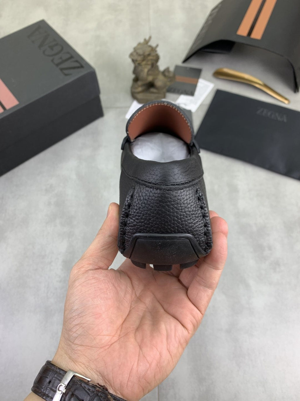 Zegna Square-Toe Leather Loafers — back