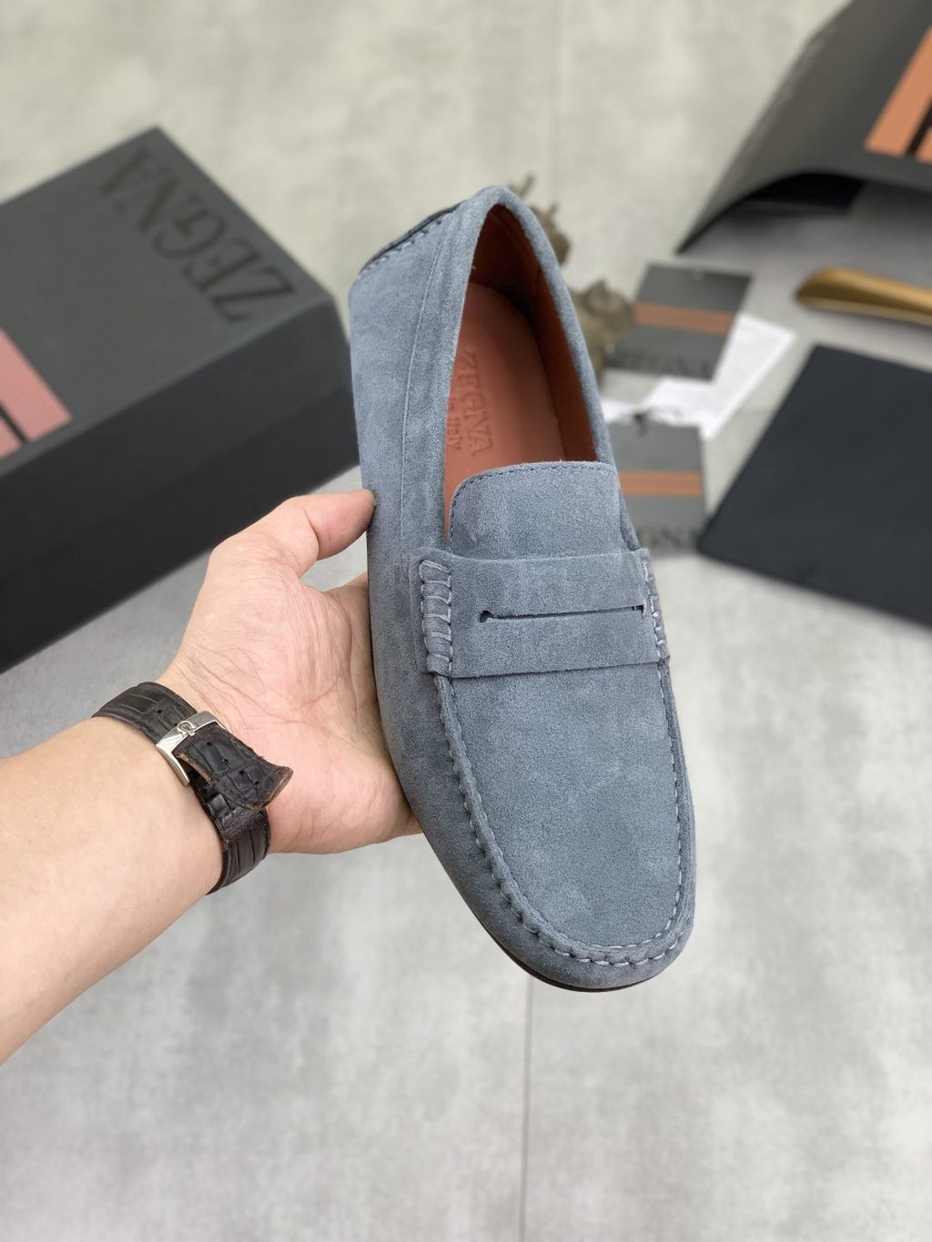 Zegna Men's Moc-Toe Driving Loafers — model
