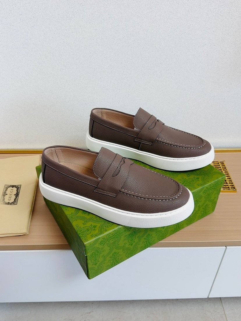 Gucci White-Sole Penny Loafers — front