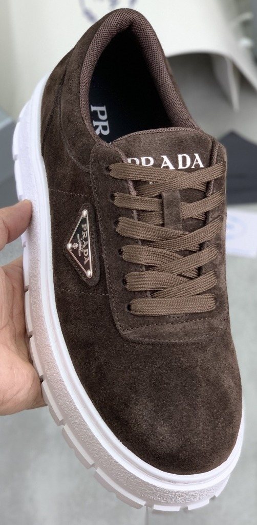 Prada Men's Lace-Up Sneakers with Ridged Soles — front