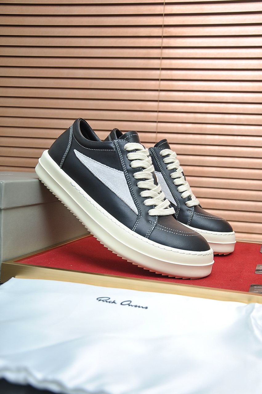 Rick Owens Contrast-Panel Platform Low-Top Sneakers — hero