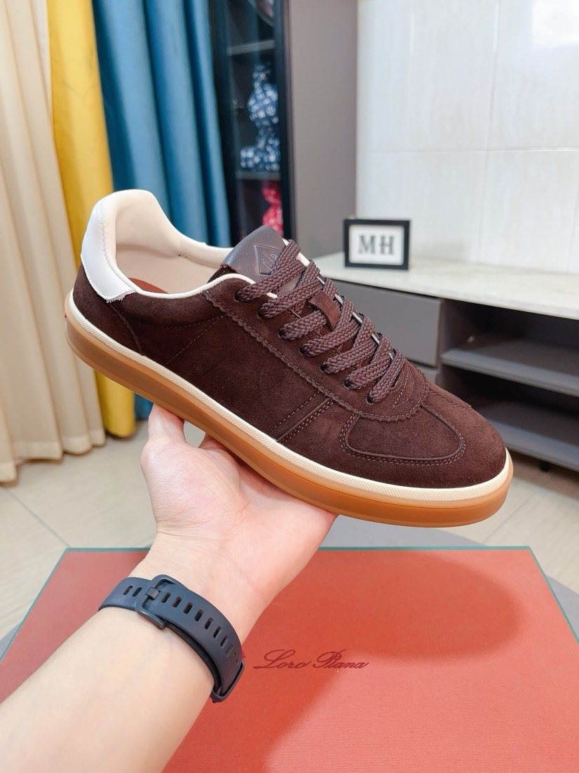 Loro Piana Contrast-Heel Lace-Up Sneakers — model