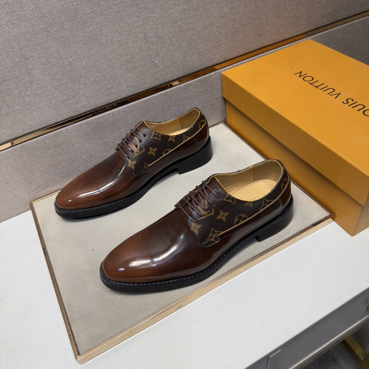Louis Vuitton Patterned-Panel Lace-Up Dress Shoes — front