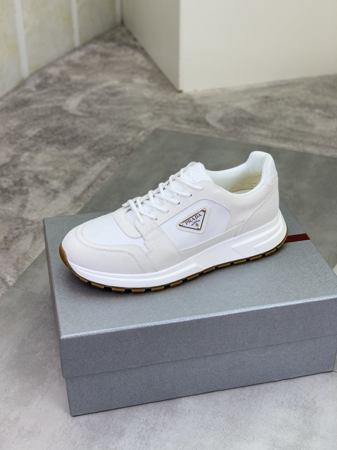 Prada Gray Paneled Men's Sneakers — front