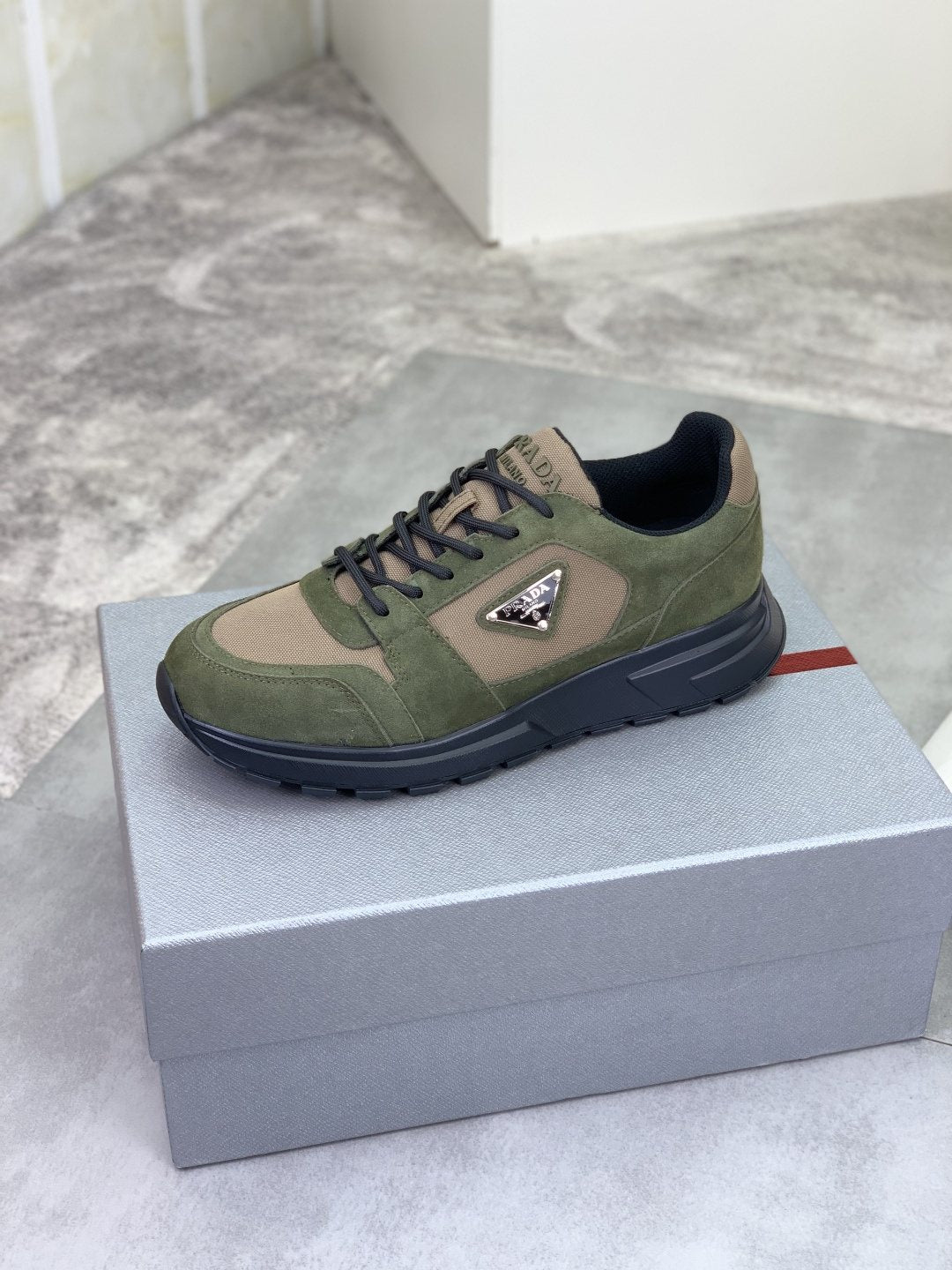 Prada Gray Paneled Men's Sneakers — side
