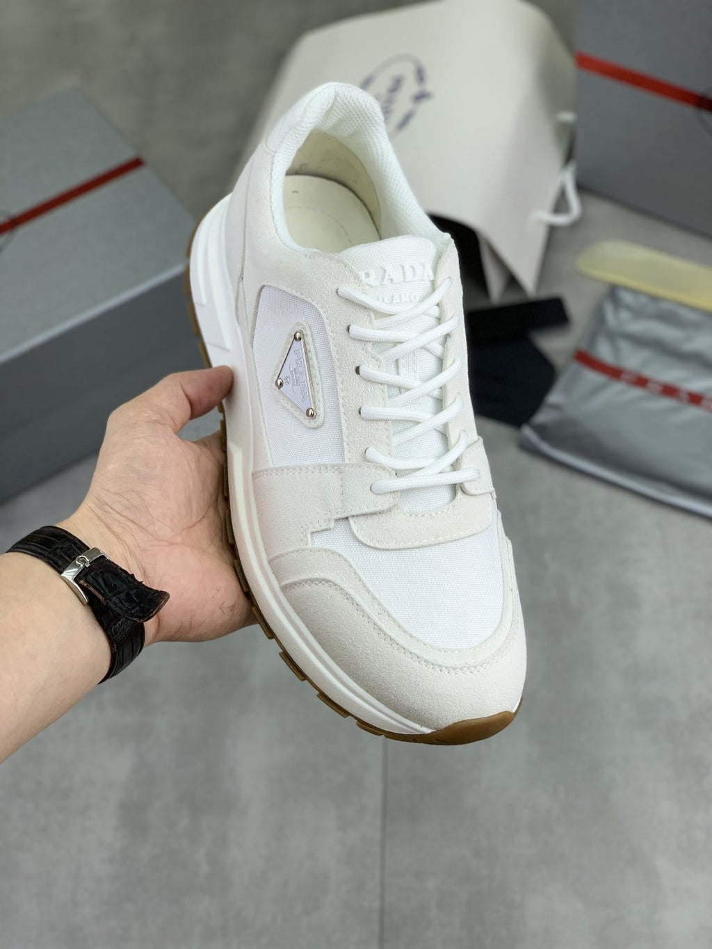 Prada Gray Paneled Men's Sneakers — model