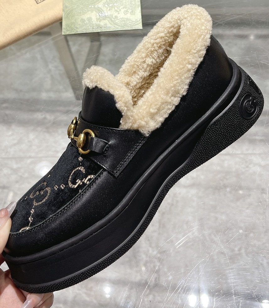 Gucci Patterned Plush-Lined Platform Slip-On Shoes — hero