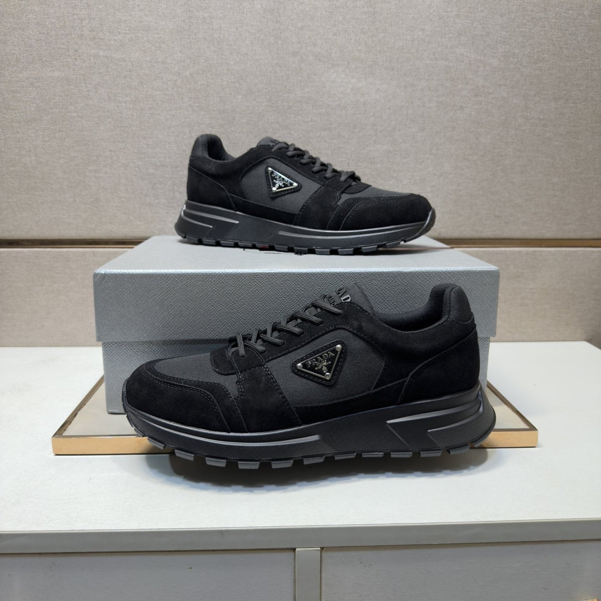 Prada Men's Paneled Low-Top Sneakers — model