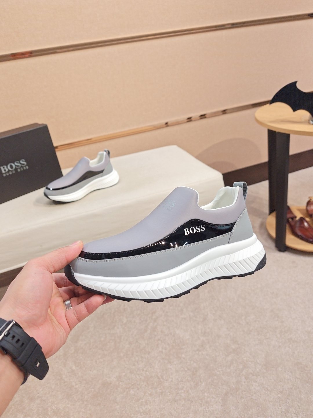 BOSS Contrast-Panel Slip-On Sneakers — model