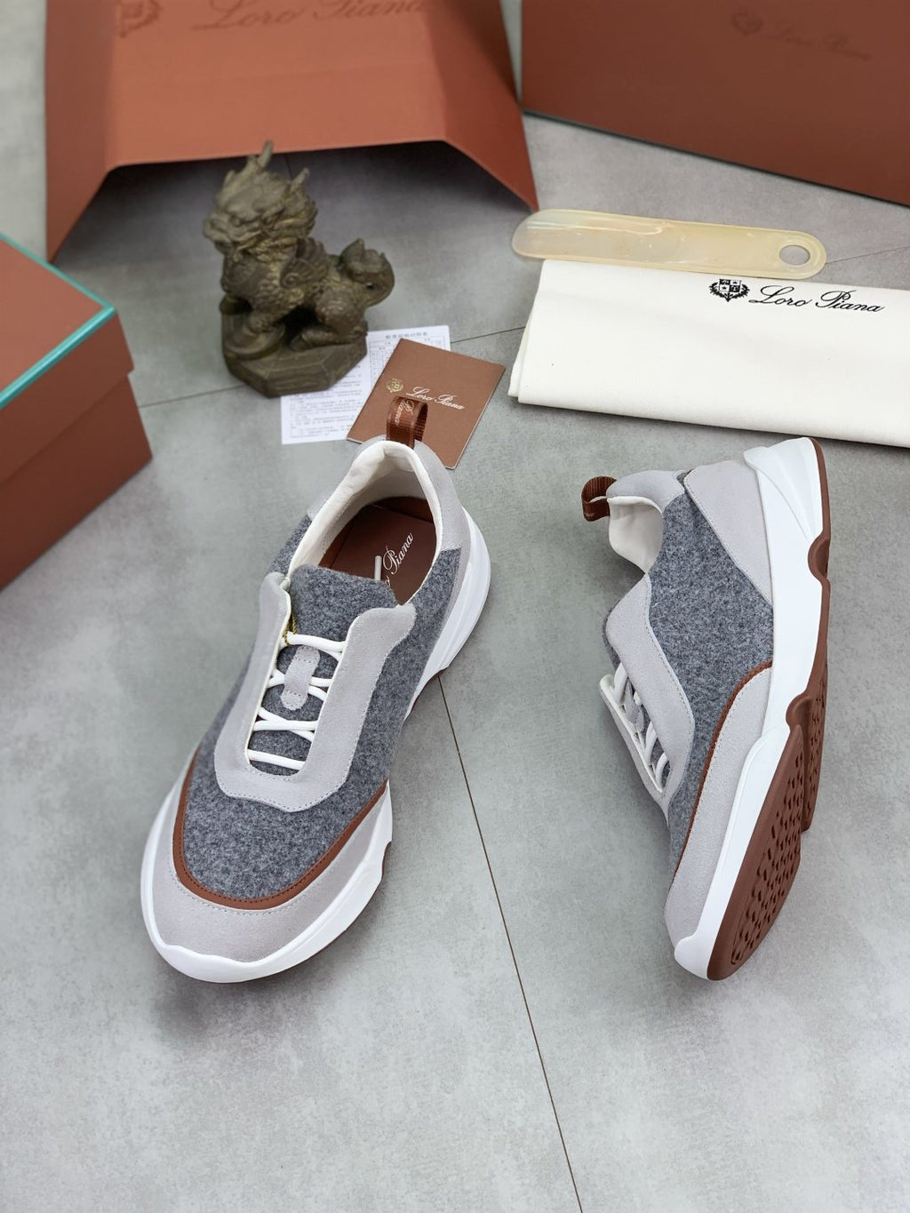 Loro Piana Contrast-Trim Lace-Up Sneakers — front