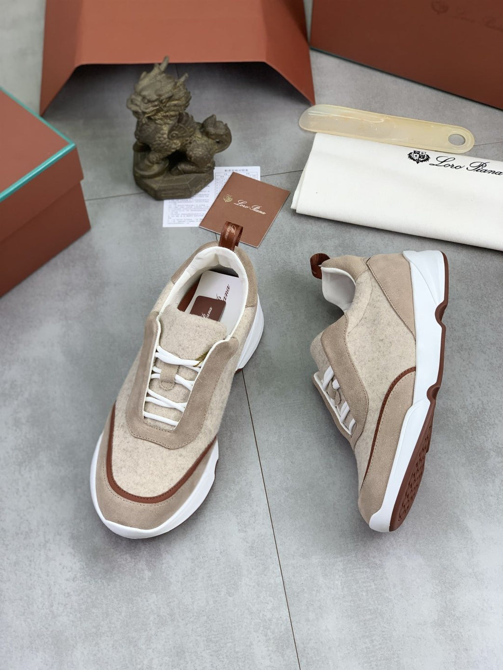 Loro Piana Contrast-Trim Lace-Up Sneakers — front