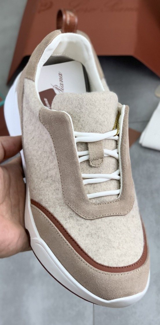 Loro Piana Contrast-Trim Lace-Up Sneakers — front