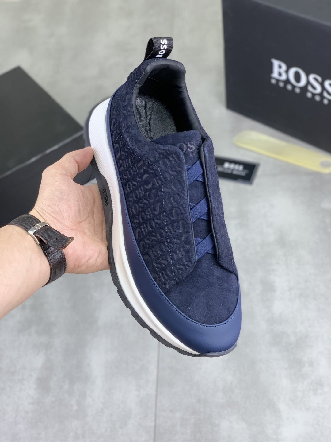 BOSS Textured Low-Top Lace-Up Sneakers — front