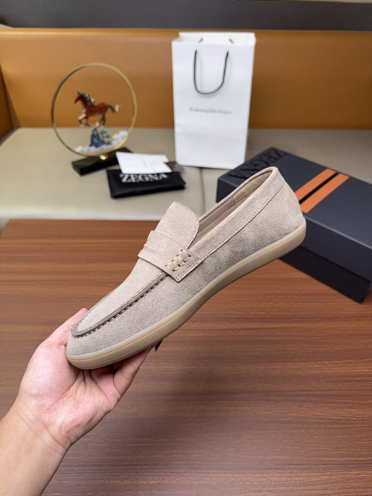 Zegna Men's Suede Strap Loafers — model