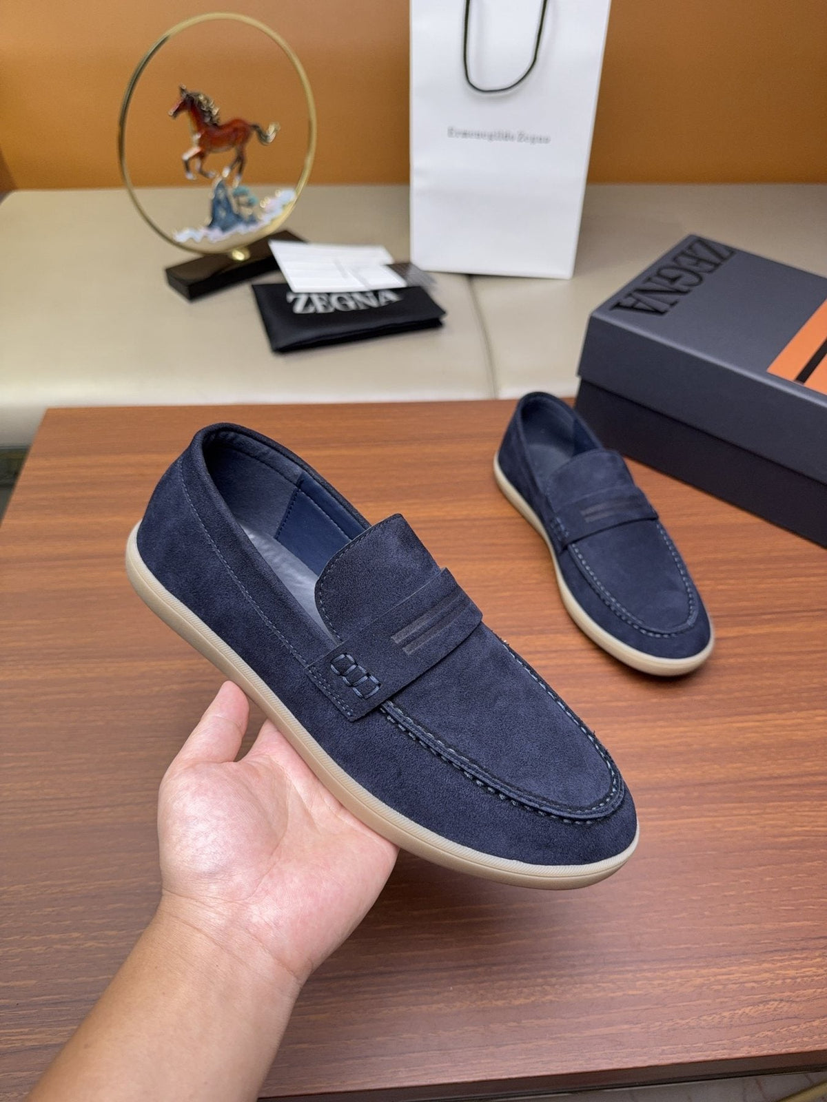 Zegna Men's Suede Strap Loafers — model