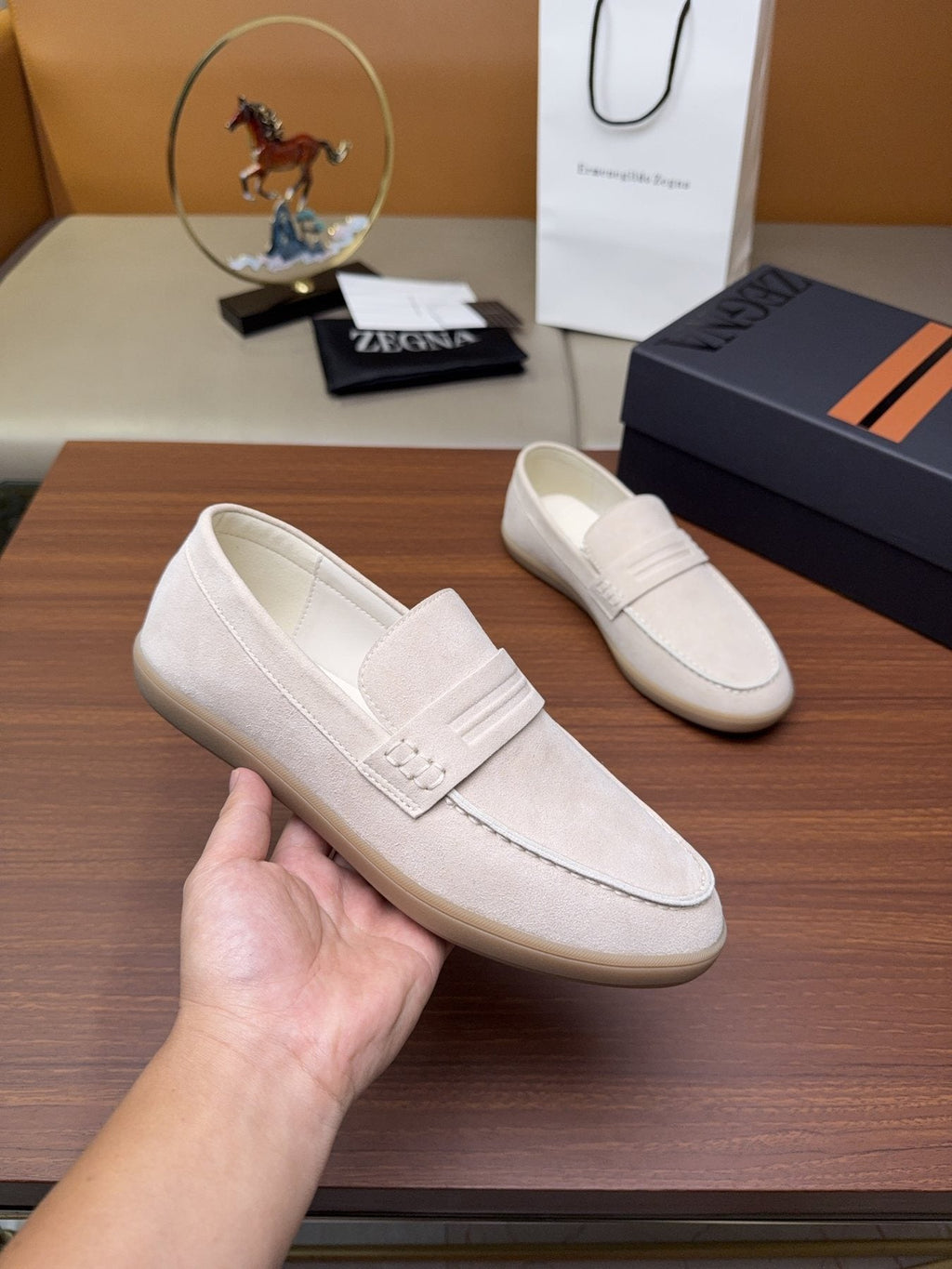 Zegna Men's Suede Strap Loafers — model