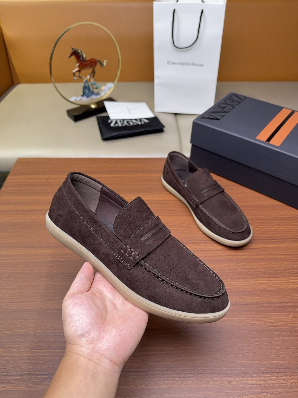 Zegna Men's Suede Strap Loafers — model