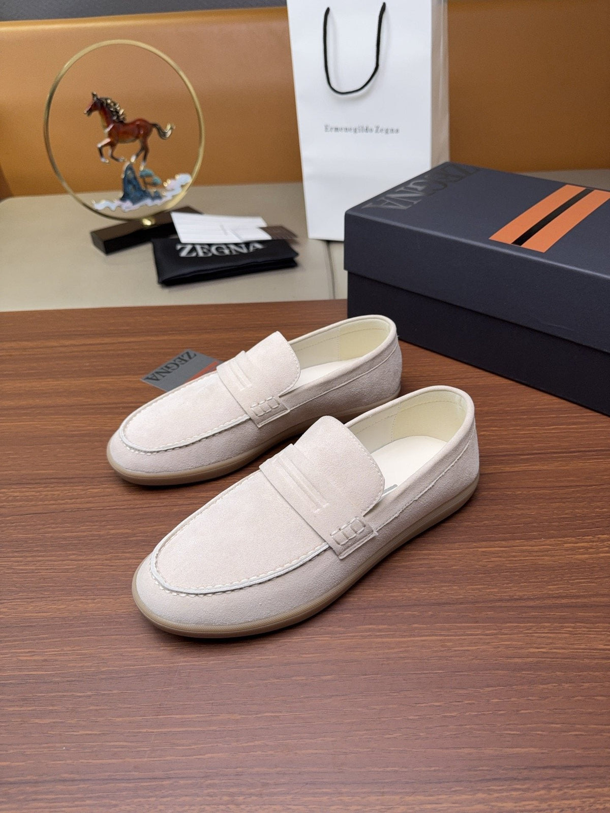 Zegna Men's Suede Strap Loafers — hero