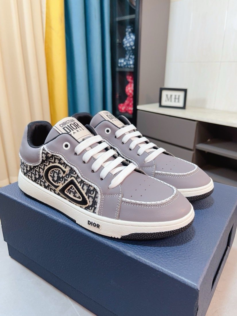 Dior Men's Patterned Panel Low-Top Sneakers — front