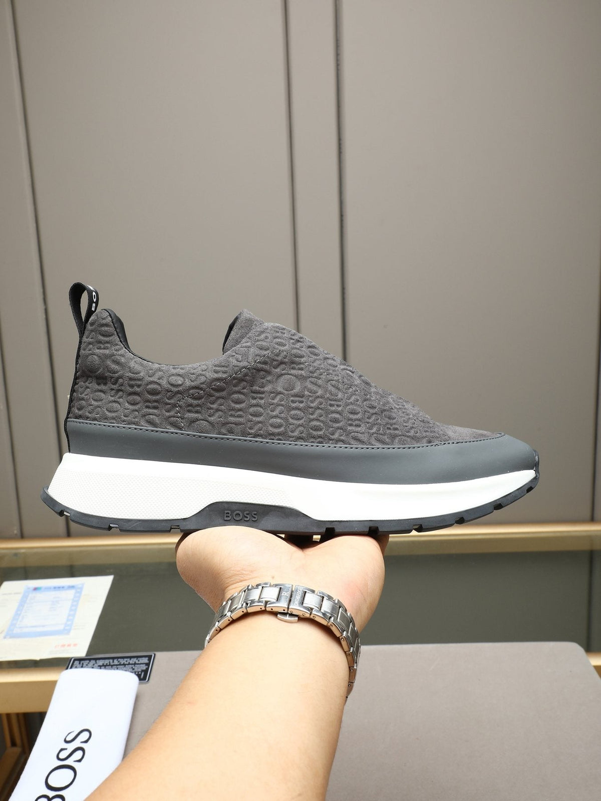 Hugo Boss Men's Textured Thick-Sole Slip-On Sneakers — model