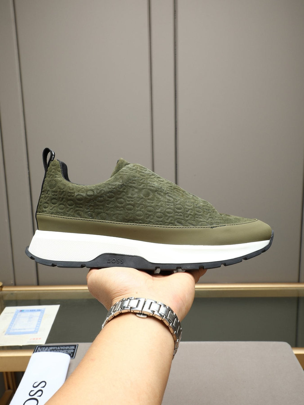 Hugo Boss Men's Textured Thick-Sole Slip-On Sneakers — model