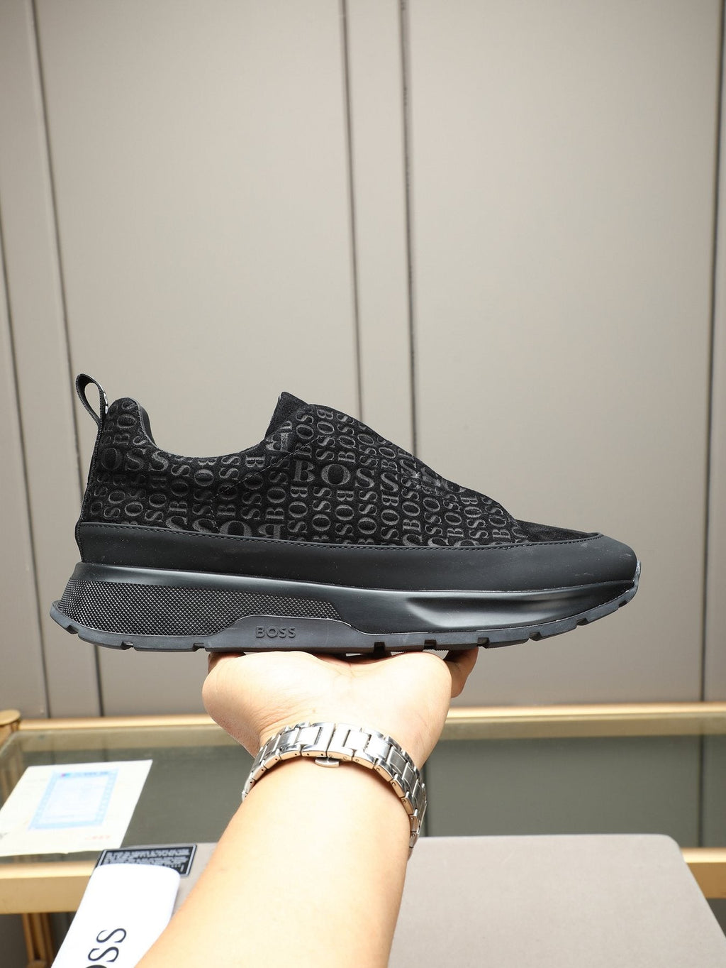 Hugo Boss Men's Textured Thick-Sole Slip-On Sneakers — model