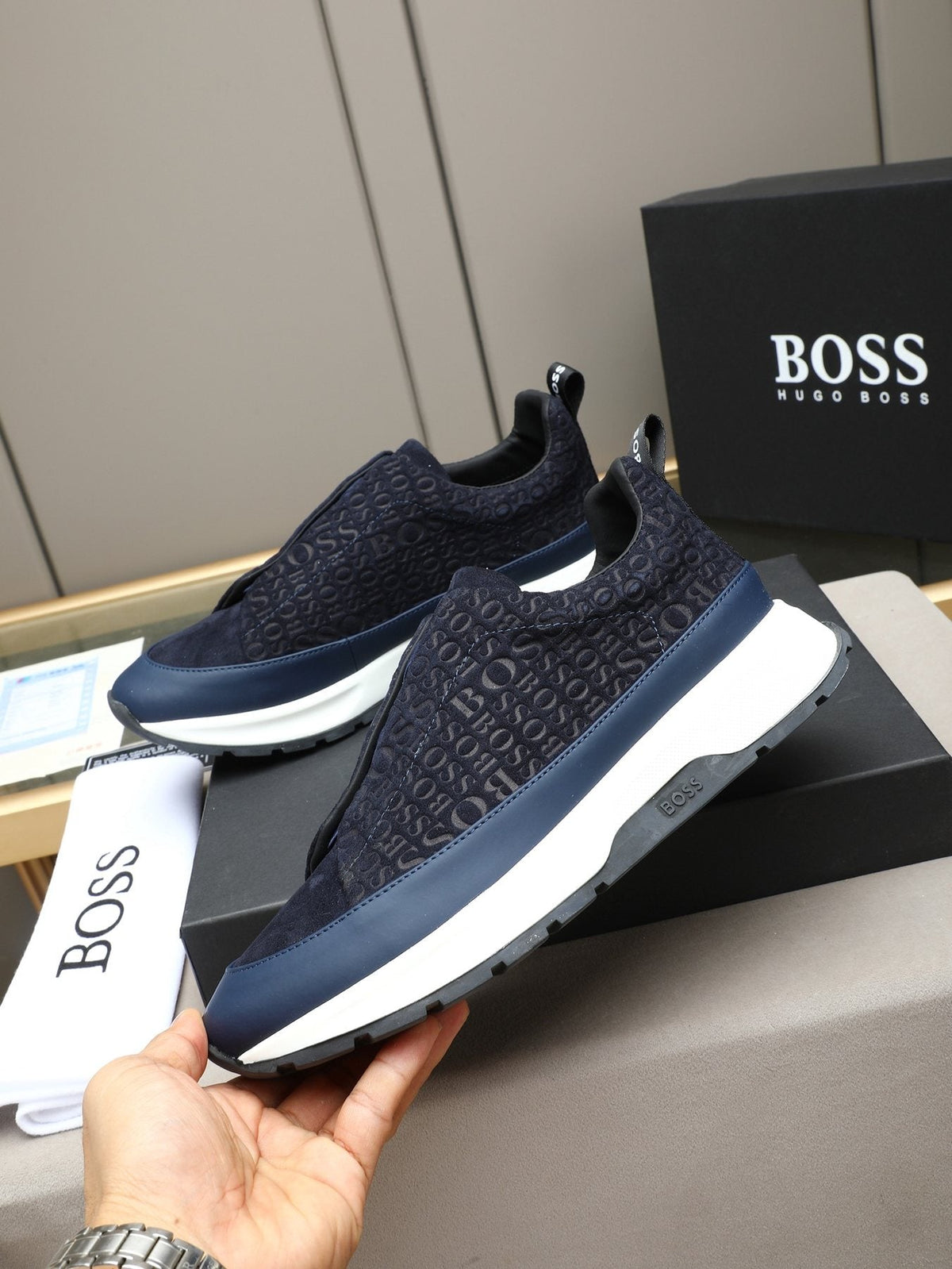 Hugo Boss Men's Textured Thick-Sole Slip-On Sneakers — model