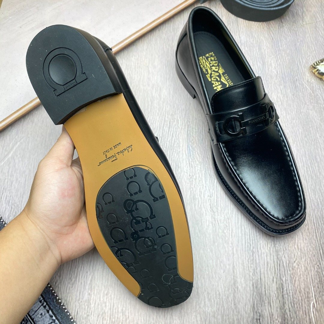 Ferragamo Black Metal-Accent Slip-On Loafers — back