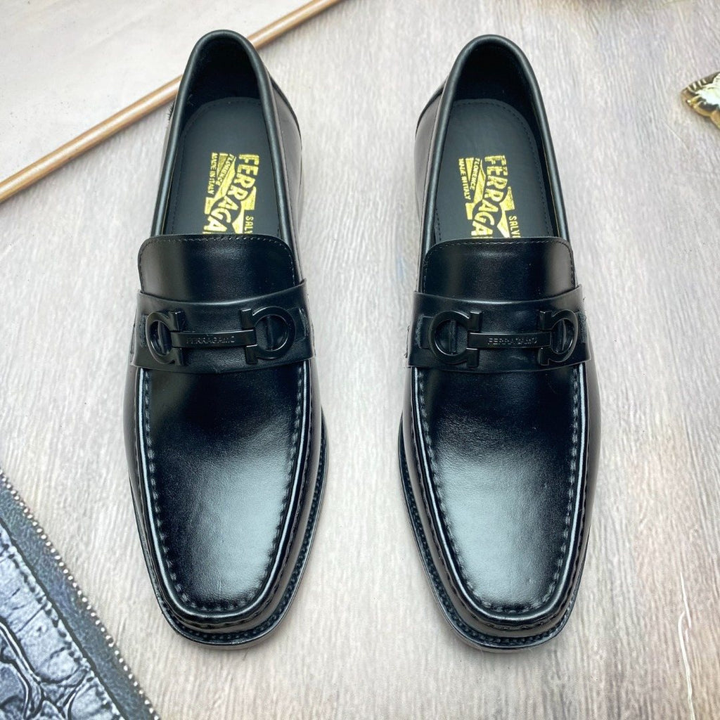 Ferragamo Black Metal-Accent Slip-On Loafers — hero
