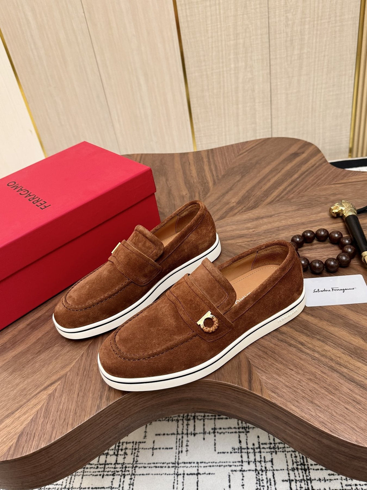 Salvatore Ferragamo Men's Strap-Detail Slip-On Shoes — front