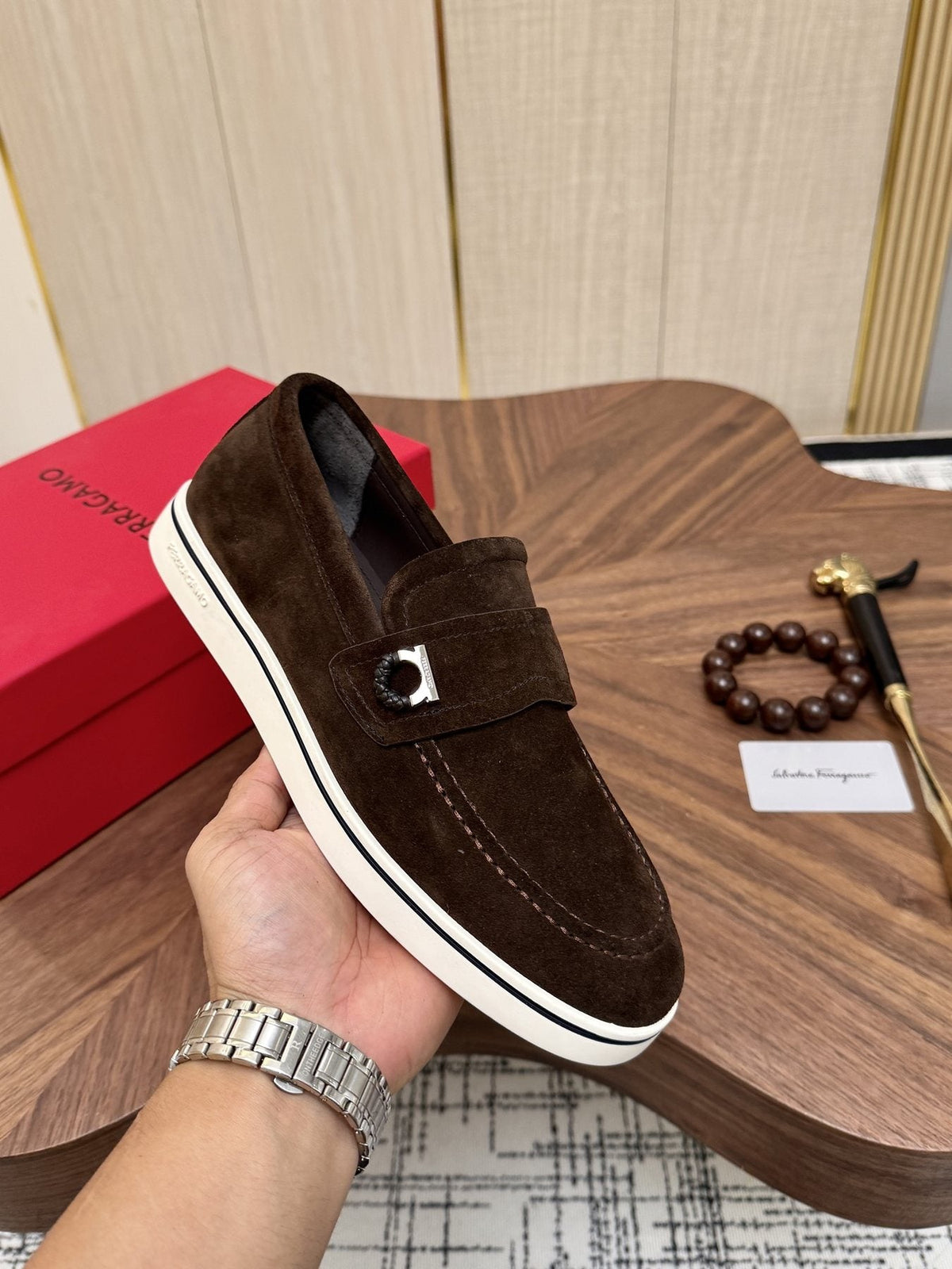 Salvatore Ferragamo Men's Strap-Detail Slip-On Shoes — model