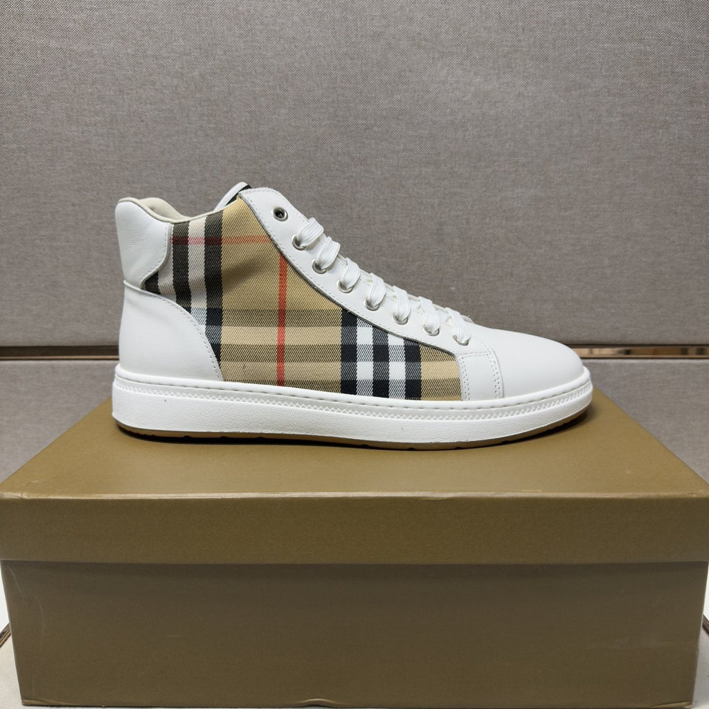 Burberry Men's Plaid-Panel High-Top Sneakers — side